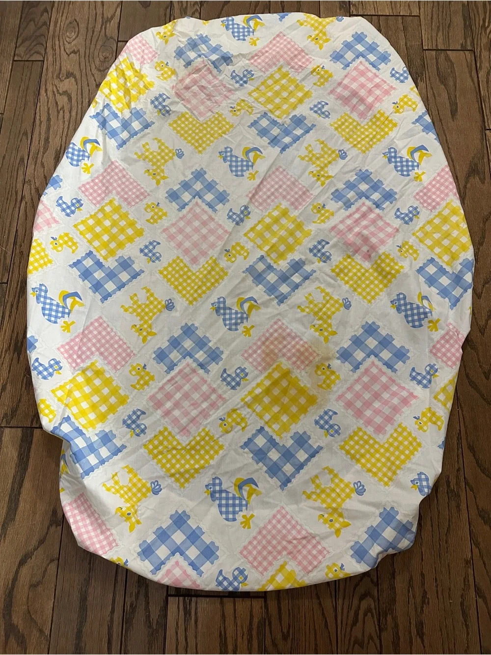 Vtg Wamsutta Pastel Baby Fitted Crib Sheet Unisex Animals and Gingham Checks